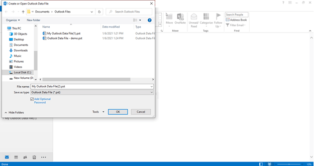 How to create PST file in Outlook new 3