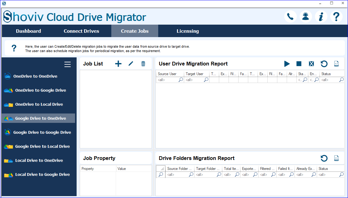 Google Drive to OneDrive Migration jobs