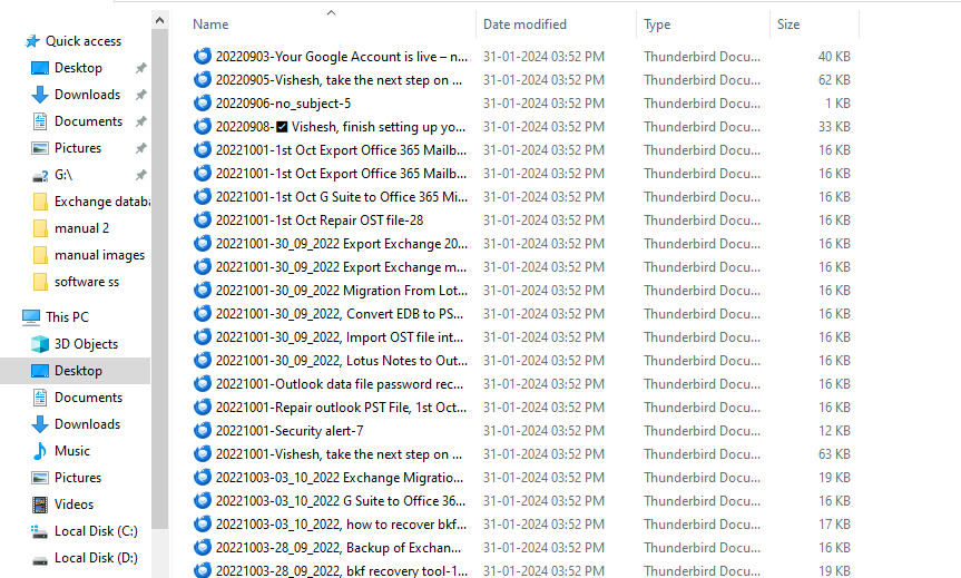 You can see the exported EML files in the folder