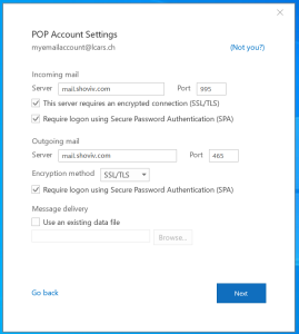 Pop setting for email account 