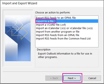 Select PST as a Output file