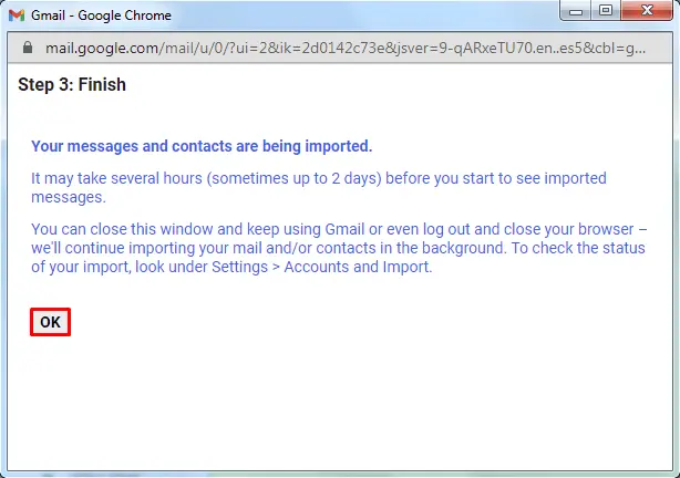 Aol mail to Gmail forwarding finish