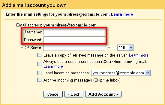 Transfer Earthlink to Gmail (configure email setting such as username password)