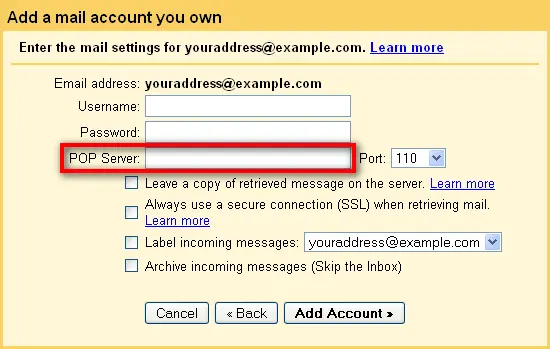 Earthlink to Gmail (Enter POP mail server address