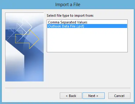 choose outlook data file as export option and click next