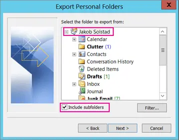 check the folders you want to export in PST format and click ok to export horde emails