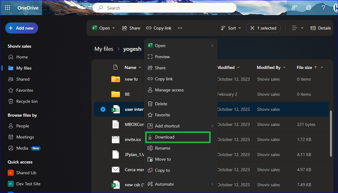 Download files from OneDrive to local drive