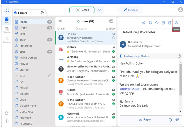 Export Blue Mail Emails