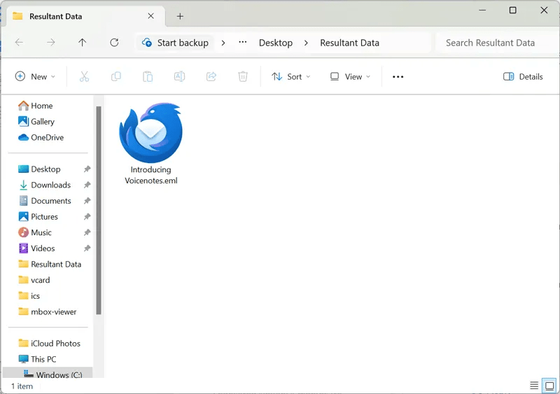 Blumail email saved in EML file format