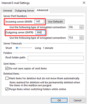 Verify Incoming IMAP Server Outlook going SMTP