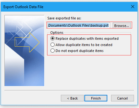 Browse save location and choose an Option to remove duplicates