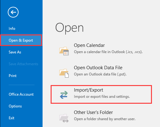 Click "Open and Export" option