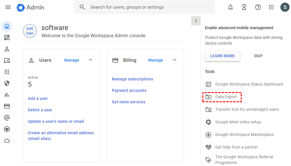 Open Google Workspace Data export tool