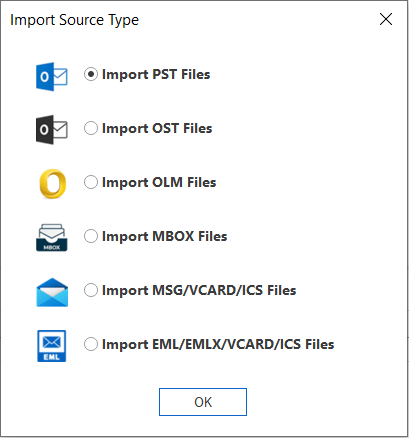 Choose Source Type as Outlook PST