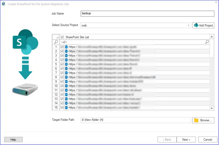 Enter you job name and section source SharePoint site and target local path