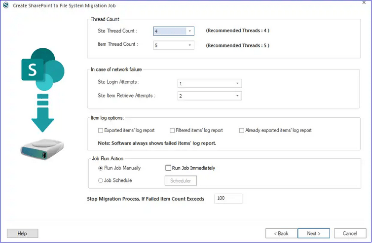 Leave as default or customize thread count to maximize the backup speed