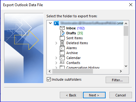 Select your mailbox folder and sub folders