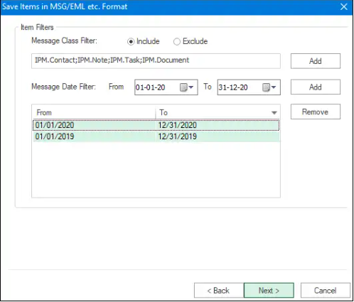 export PST in MSG format