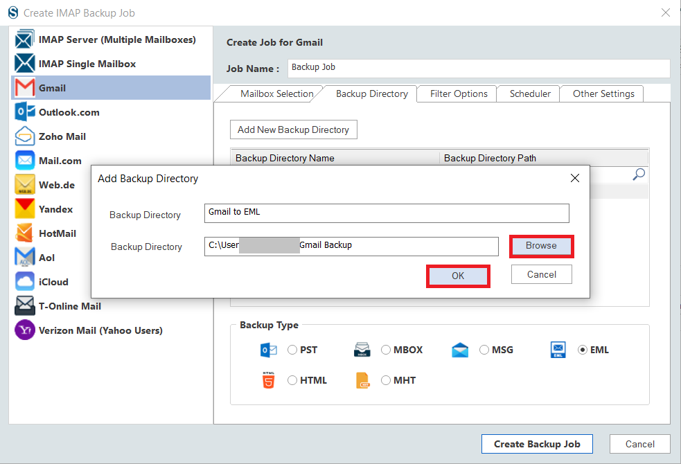 Backup directory name and path 