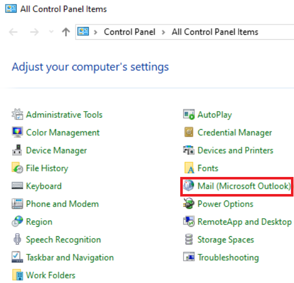 Select your Microsoft Outlook Mail Account