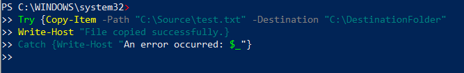 Handling Errors Delicately with copy-item command